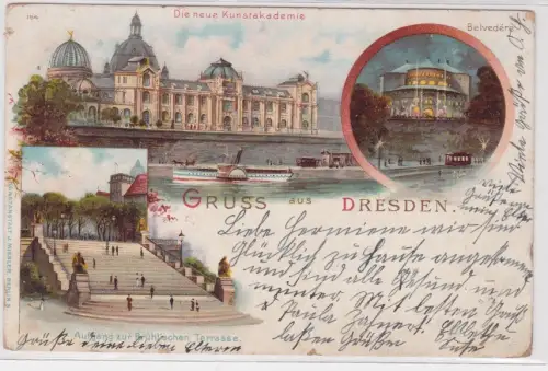 909098 Ak Lithografie Gruss aus Dresden Neue Kunstakademie usw. 1898