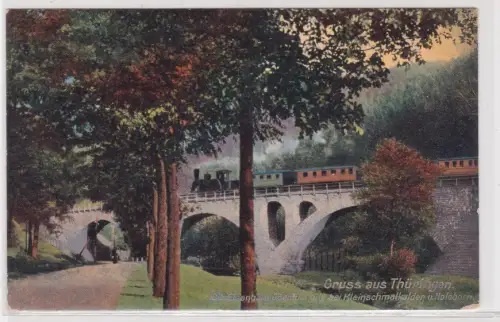 908998 Ak Gruss aus Thüringen Eisenbahnüberführung b. Kleinschmalkalden Holeborn