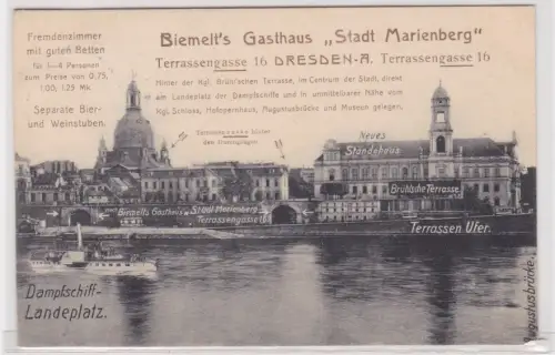 908997 Ak Dresden mit Werbung Biemelt´s Gasthaus "Stadt Marienberg" 1909