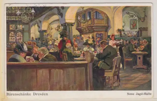 909220 Künstler-Postkarte Dresden Bärenschenke Neue Jagd-Halle 1914
