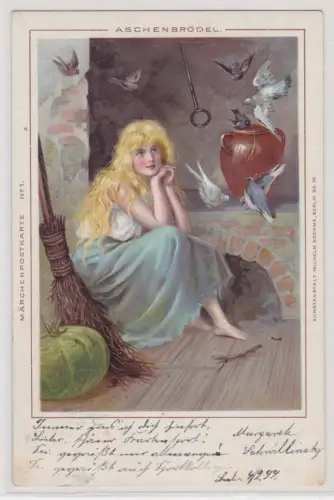 909197 Märchenpostkarte No. 1 Aschenbrödel Wilhelm Böhme Berlin 1899