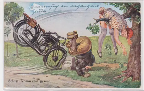 909200 Künstler Humor AK Schatzi! Komm rauf zu mir! Motorradunfall 1942