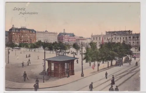 910357 AK Leipzig - Augustusplatz mit Straßenbahn, Oper & Kutschen 1907