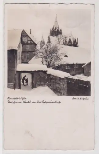 909696 Ak Arnstadt in Thüringen verschneiter Winkel an der Liebfrauenkirche 1940
