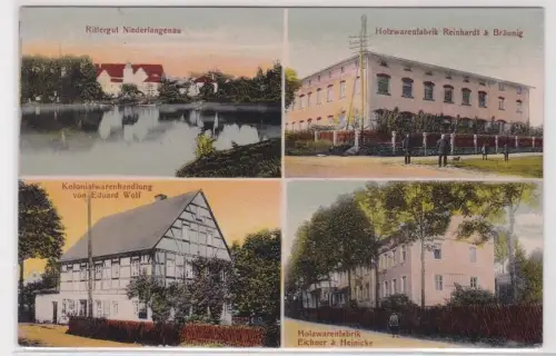 904756 Mehrbild Ak Rittergut Niederlangenau, Holzwarenfabrik, Kolonialwarenhandl