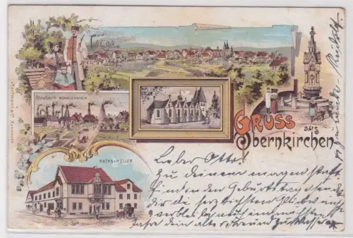 910583 Ak Lithographie Gruß aus Obernkirchen Glasfabrik, Gastwirtschaft usw.1898