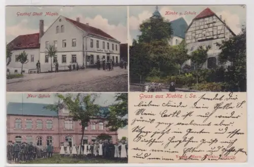 905717 Mehrbild Ak Gruß aus Kiebitz in Sa. Gasthof Stadt Mügeln usw. 1909