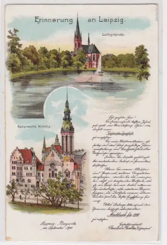 910246 AK Erinnerung an Leipzig  Lutherkirche, reformierte Kirche, Plagwitz 1900