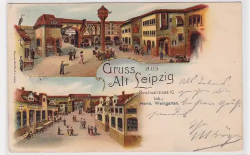 910233 AK Gruss aus Alt-Leipzig - Reichsstrasse 16, Inh. Herm. Weingarten 1901