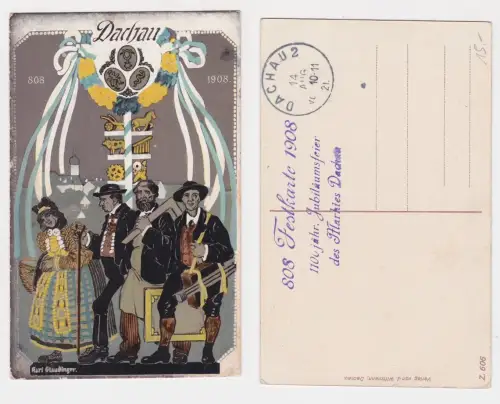 909841 Ak Festkarte zur 1100jährigen Jubiläumsfeier des Marktes Dachau 1908