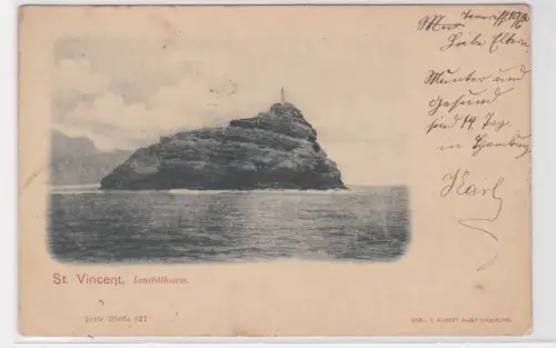 909457 AK St. Vincent - Leuchtthurm auf Gesteinsinsel im Meer 1900