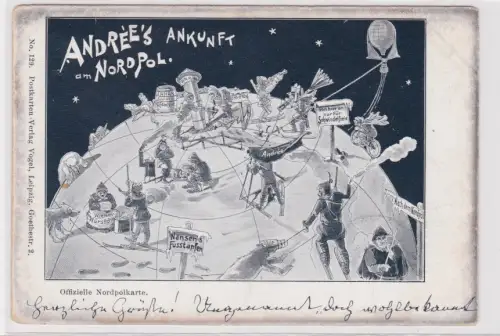909677 Künstler AK Andrèe's Ankunft am Nordpol, Offizielle Nordpolkarte 1898