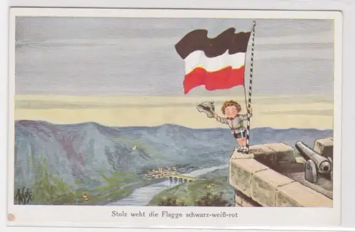909315 Ak Militär Humor Kind "Stolz weht die Flagge schwarz-weiß-rot" um 1915
