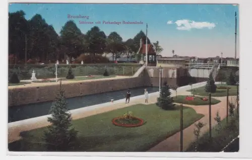 908863 AK Bromberg Bydgoszcz Schleuse mit Parkanlage Brahemünde 1916