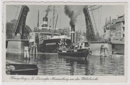 908876 Feldpost Ak Königsberg Pr. Dampfer Marienburg an der Holzbrücke 1941
