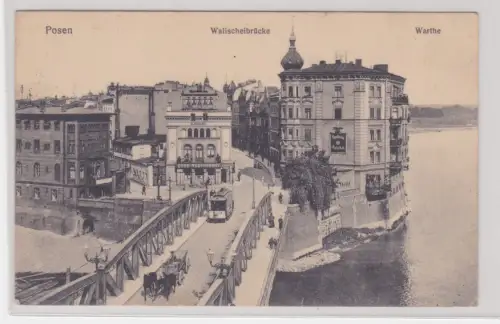 908743 Feldpost Ak Posen (Poznań) Walischeibrücke und Warthe 1915
