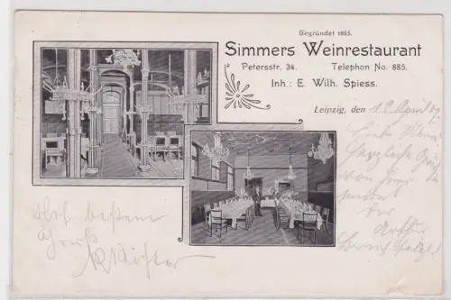12863 Ak Leipzig Simmers Weinrestaurant Petersstraße 34 Innenansichten 1907