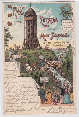 909989 Lithographie Ak Gruss aus Leipzig vom Mont Scherbelio 1900