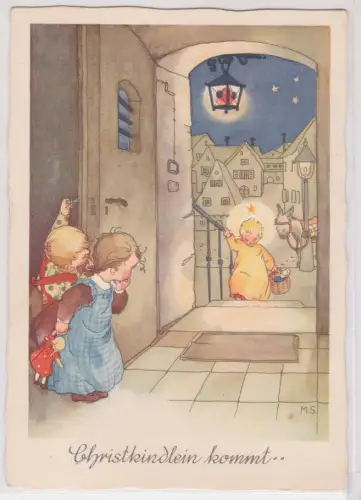 60666 AK Margret Savelsberg - Christkindlein kommt, Engel mit Geschenkkorb 1938