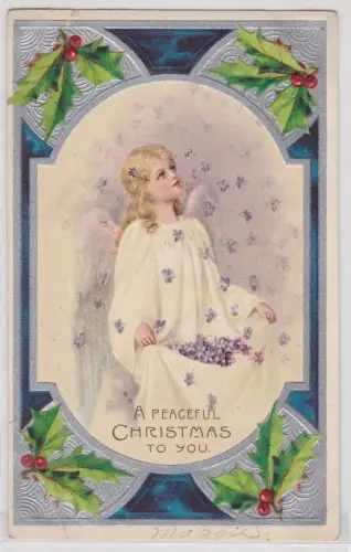 38752 Künstler AK A Peaceful Christmas to you - Engel fängt Blüten mit Kleid