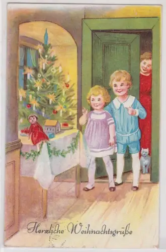 90537 Ak Herzliche Weihnachtagrüße - Kinder am Gabentisch 1931
