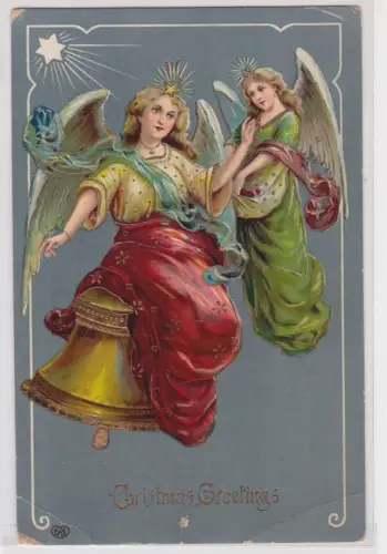 95153 Künstler AK Christmas Greetings - Engel sitzt auf Glocke 1911