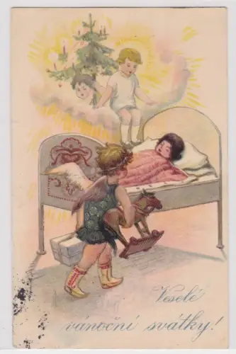 48290 Künstler AK Veselé vánoční svátky - Engel bringt Geschenke ans Bett 1929
