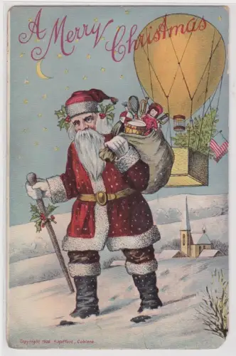 20998 Künstler AK A merry Christmas - Weihnachtsmann mit Geschenken 1909