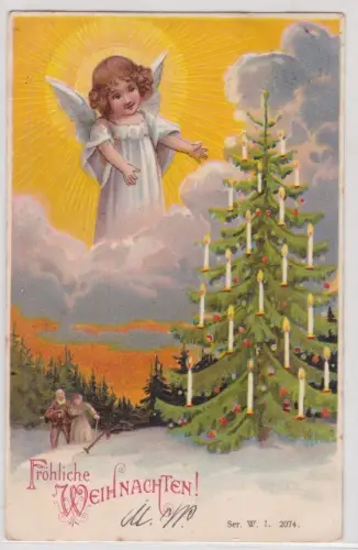 54616 Künstler AK Fröhliche Weihnachten, Engel zeigt Weihnachtsbaum 1903