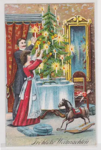 906880 Künstler AK Fröhliche Weihnachten, Eltern schmücken Weihnachtsbaum 1909