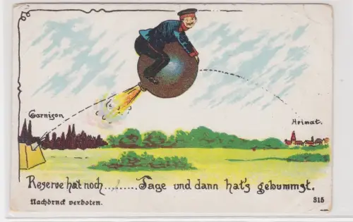 909209 Künstler Ak No. 315 "Reserve hat noch ... Tage" Soldat auf Kanonenkugel