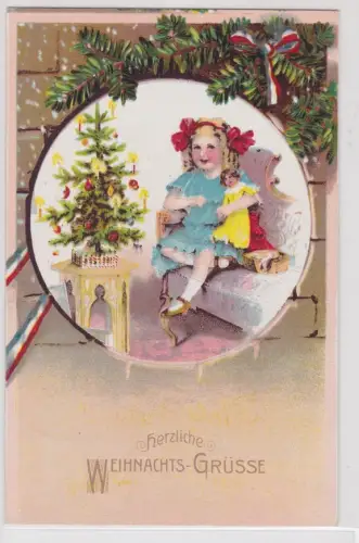 901644 Künstler AK Herzliche Weihnachts-Grüsse, Kind in Weihnachtskugel