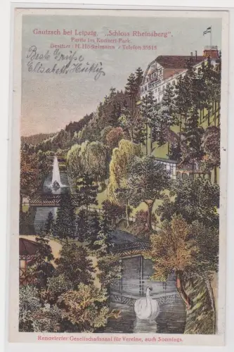 910005 Ak Gautzsch bei Leipzig."Schloss Rheinsberg". Partle im Konzert-Park.1916