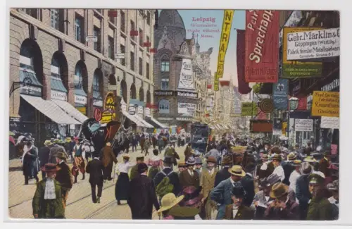 909876  Ak Leipzig. Grimmaische Straße wärend der Messe. um 1930