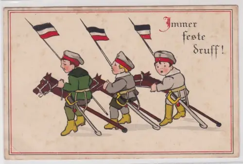910299 Patriotika AK Immer feste druff! Kinder in Uniform auf Spielzeugpferden