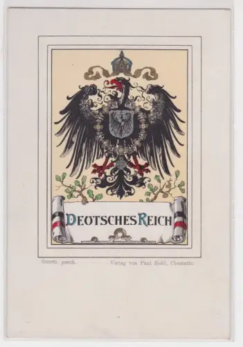 90637 Wappen AK Deutsches Reich, Verlag von Paul Kohl Chemnitz