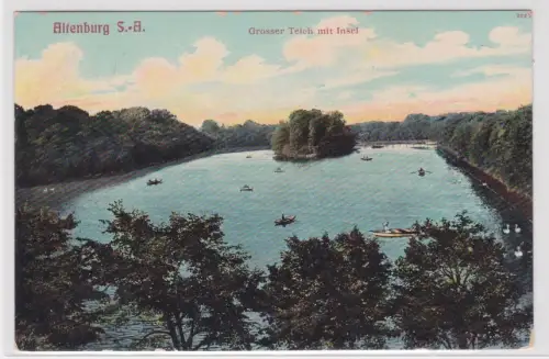 21971 AK Altenburg S.-A. - Grosser Teich mit Insel, Ruderpartie 1909
