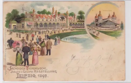 39322 Ak Lithografie Leipzig Gewerbeausstellung Wiener Café Hauptrestaurant 1897