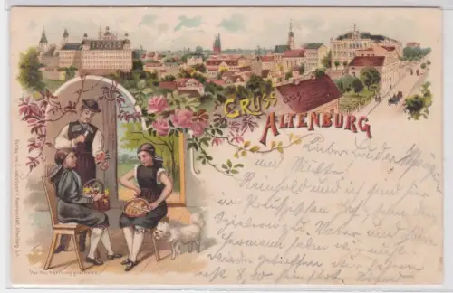 13544 AK Gruss aus Altenburg - Altenburger Trachten + Luftaufnahme Panorama 1899