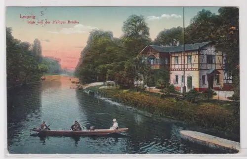 30381 Ak Leipzig Blick von der Heiligen Brücke Elstermühlgraben Bootshaus 1920