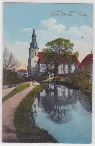 910056 Ak Obercunnersdorf (Amtsh. Löbau) Kirche um 1920