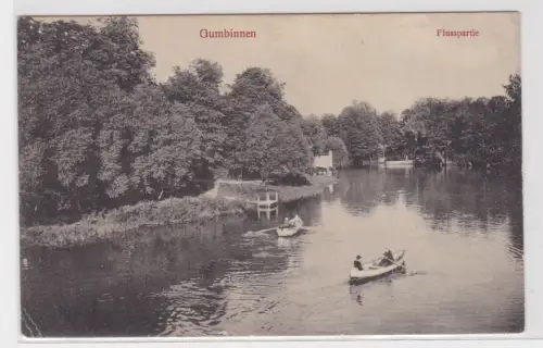 23170 Ak Gumbinnen Flusspartie mit Ruderbooten 1917