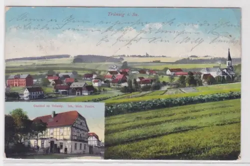 02757 Mehrbild Ak Trünzig in Sachsen Gasthof und Totalansicht 1919