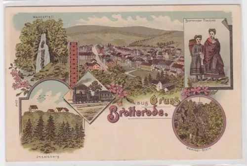 910009 Ak Lithographie Gruß aus Brotterode Bahnhof, Wasserfall usw. um 1900