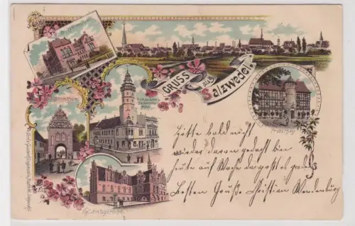 910713 Ak Lithographie Gruß aus Salzwedel Gymnasium, Amtsgericht usw. 1900