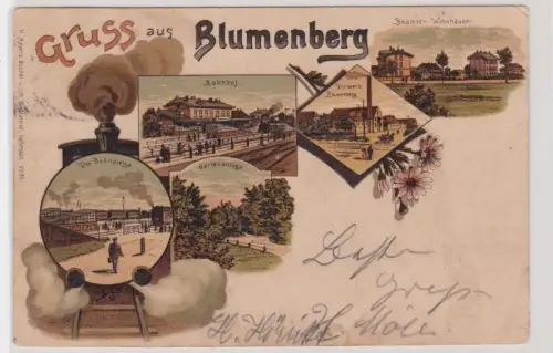 910722 Ak Lithographie Gruß aus Blumenberg Bahnhof, Vorwerk usw. 1900