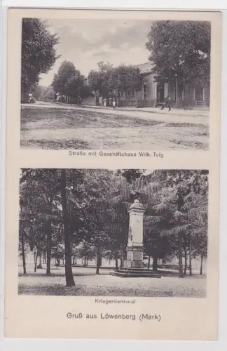 09218 Mehrbild Ak Gruß aus Löwenberg (Mark) Geschäftshaus und Kriegerdenkmal