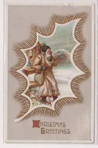 23422 Präge Ak Christmas Greetings Weihnachten Weihnachtsmann 1912