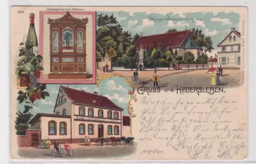 910712 Ak Lithographie Gruß aus Hedersleben  Gasthof zum deutschen Kaiser 1900