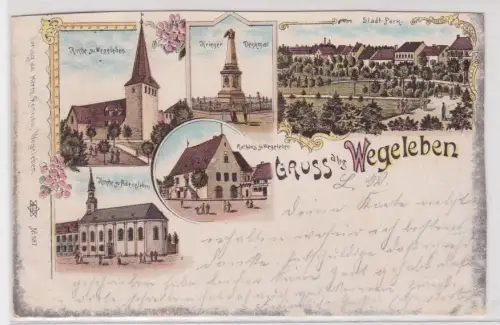 910718 Ak Lithographie Wegeleben Kriegerdenkmal, Kirche usw. 1904